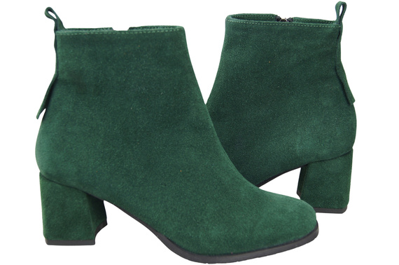 Damen Stiefeletten Grün aus Veloursleder, stabiler Blockabsatz, Reißverschluss 224 ElitaBut