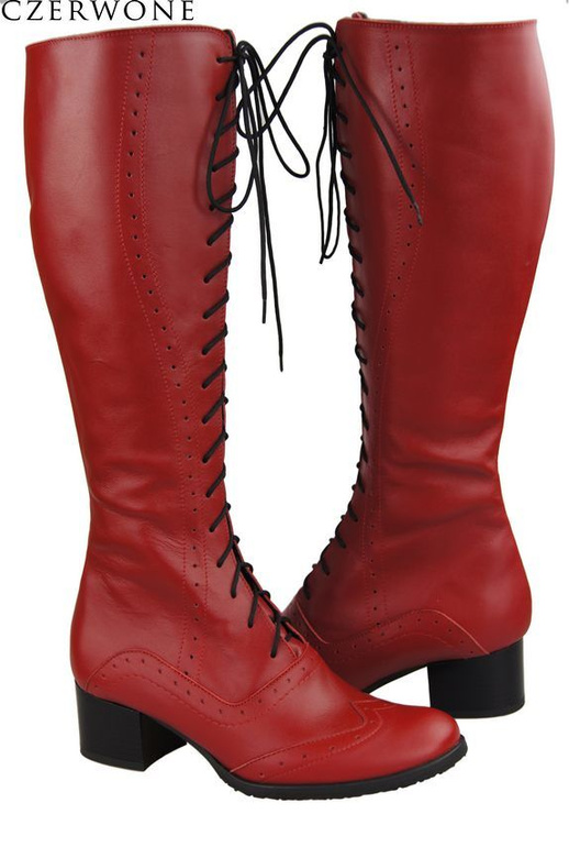 Damenschuhe Schnürstiefel, Naturleder, Rot 595 ElitaBut