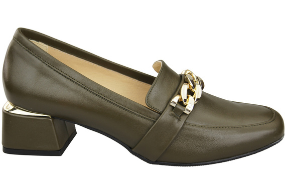 Damenschuhe mit Zierkette Pumps Mokassins Naturleder 193 Olive ElitaBut