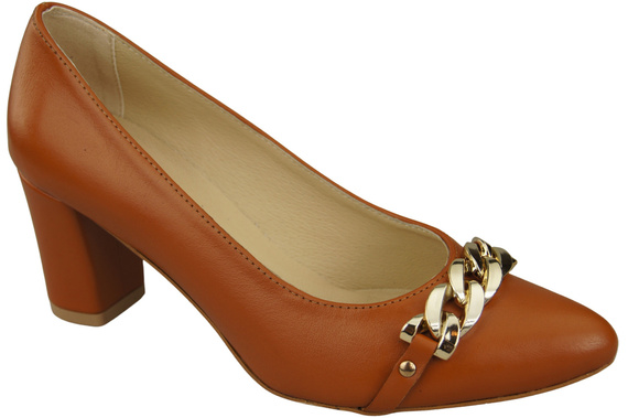 Klassische Frauen rostbraun Naturleder Schuhe mit Gold Ornament Kette 200 ElitaBut