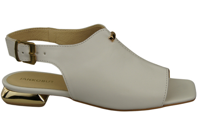 Bequeme Frauenschuhe Sandalen Weiß Flacher Goldabsatz Naturleder 207 ElitaBut