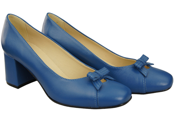 Damen Pumps mit Schleife Blau Naturleder und niedrigem Absatz 203 ElitaBut