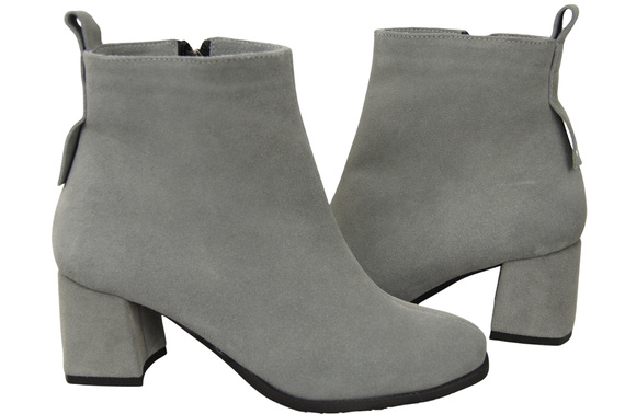 Damen Stiefeletten Aschgrau aus Veloursleder, stabiler Blockabsatz, Reißverschluss 224 ElitaBut