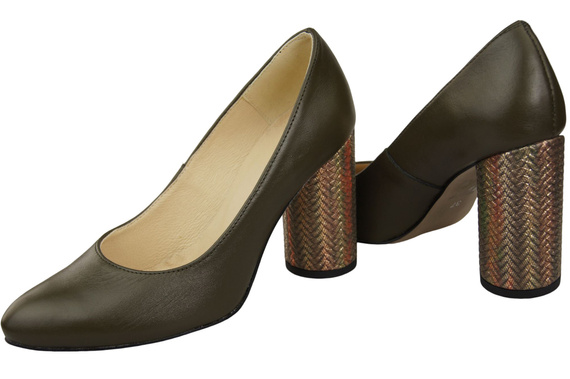 Damenschuhe Pumps Oliv Naturleder Bunter Zierabsatz 194 ElitaBut