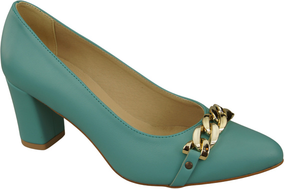 Klassische Frauen Türkise Naturleder Schuhe mit Gold Ornament Kette 200 ElitaBut