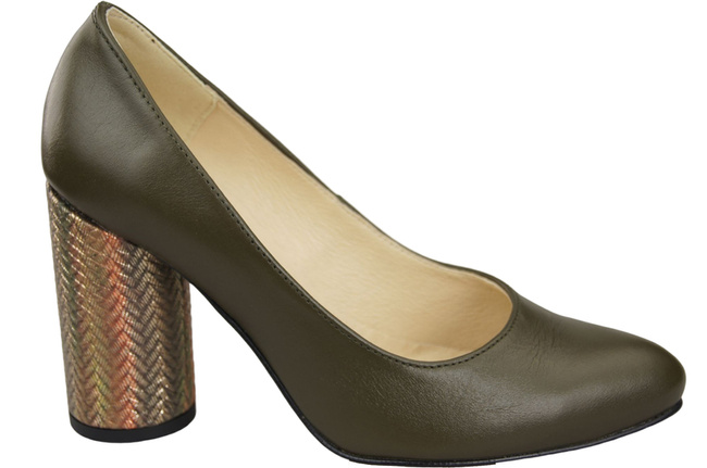 Damenschuhe Pumps Oliv Naturleder Bunter Zierabsatz 194 ElitaBut