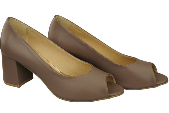 Damenschuhe PEEP TOE Cappuccino-Pumps aus dunklem Naturleder mit beschichtetem Absatz 192 ElitaBut