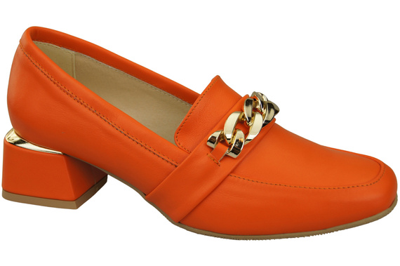 Damenschuhe mit Zierkette Pumps Mokassins Naturleder 193 Orange ElitaBut