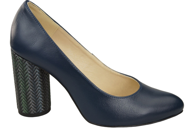 Damenschuhe Pumps Marineblau Naturleder Bunter Zierabsatz 194 ElitaBut