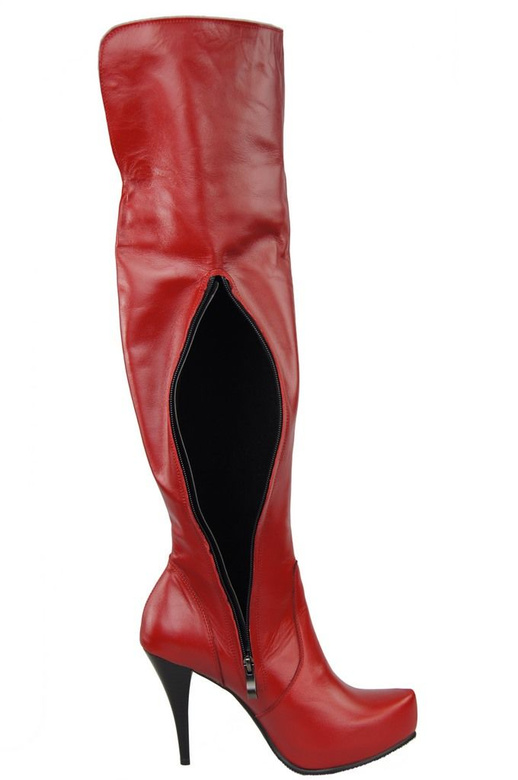 Schuhe Damenstiefel Plateauabsatz Stiletto Obermaterial Kniehoch Naturleder Rot 692 ElitaBut