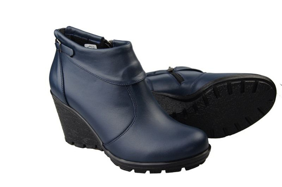 Damenschuhe Keilstiefel, Naturleder, Marineblau 739 ElitaBut