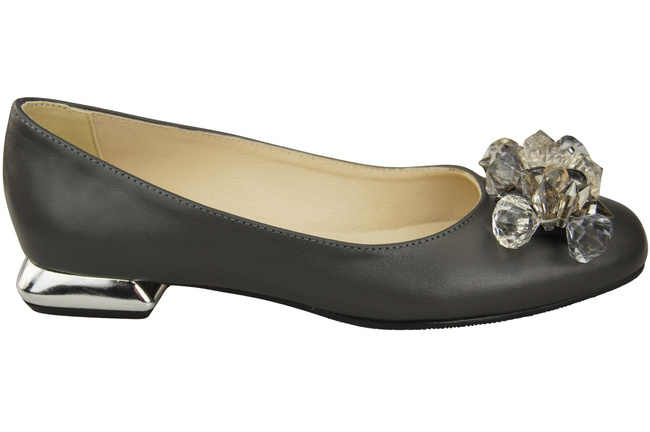 Damen Graphit Pumps mit Kristallen flach Naturleder 216 ElitaBut