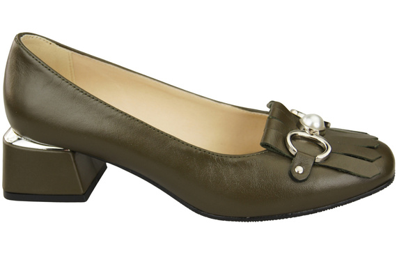 Damenschuhe Pumps mit Fransen verziert Oliv Naturleder 195 ElitaBut