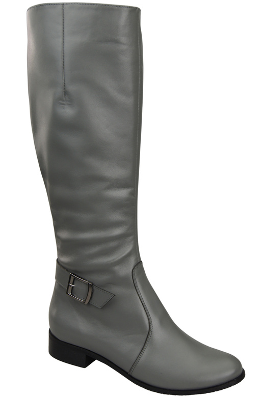 Damen-Lederstiefel Aschgrau Gefüttert, Offiziersstiefel, Flach 225 ElitaBut