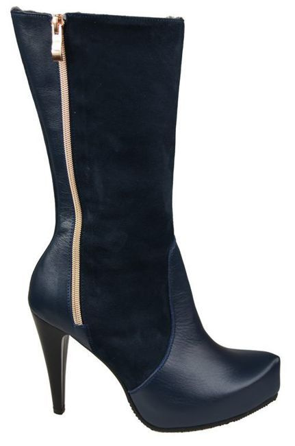 Halbhohe Damenstiefel, Naturleder, Marineblau 883 ElitaBut