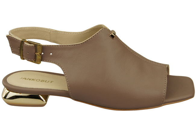 Bequeme Frauenschuhe Sandalen Cappuccino Dunkel Flacher Goldabsatz Naturleder 207 ElitaBut