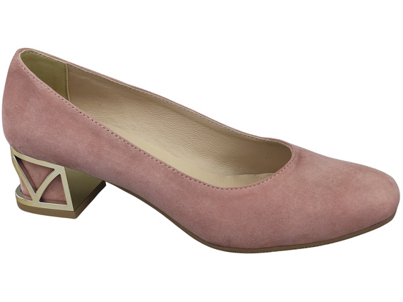 Bequeme Damenschuhe Bonbonrosa Pumps mit dekorativem Absatz Natürliches Wildleder 219 von ElitaBut