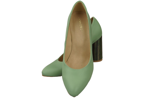 Damenschuhe Mintfarbene Pumps Naturleder Bunter Zierabsatz 194 ElitaBut