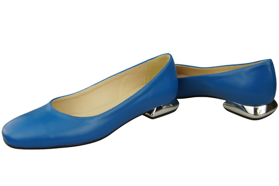 Flache Frauen Schuhe Blau Dekorative Ferse Naturleder 209 ElitaBut