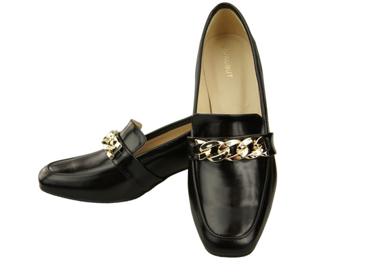 Damenschuhe mit Zierkette Pumps Mokassins Naturleder 193 Schwarz Glänzend ElitaBut