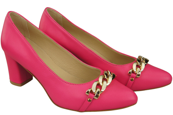 Klassische Frauen Neonrosa Naturleder Schuhe mit Gold Ornament Kette 200 ElitaBut
