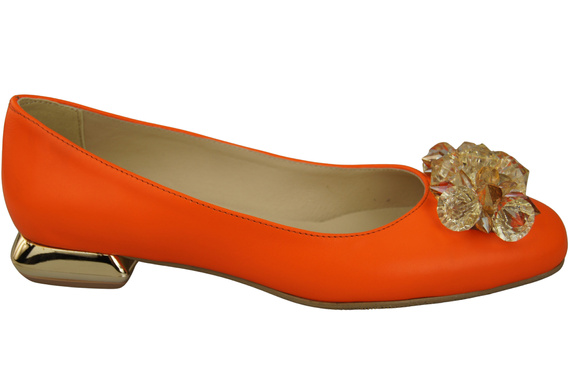 Damen Orange Pumps mit Kristallen flach Naturleder 216 ElitaBut