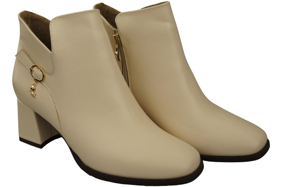 Damen-Stiefeletten ElitaBut 226 Beige aus Naturleder, gefüttert, eckige Zehenkappe, Blockabsatz