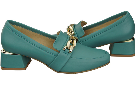 Damenschuhe mit Zierkette Pumps Mokassins Naturleder 193 Türkis ElitaBut