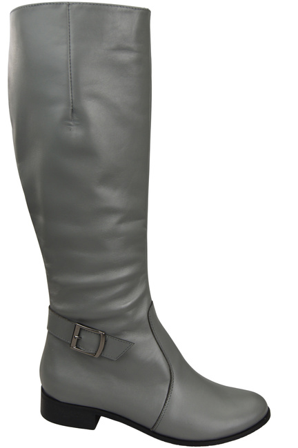 Damen-Lederstiefel Aschgrau Gefüttert, Offiziersstiefel, Flach 225 ElitaBut