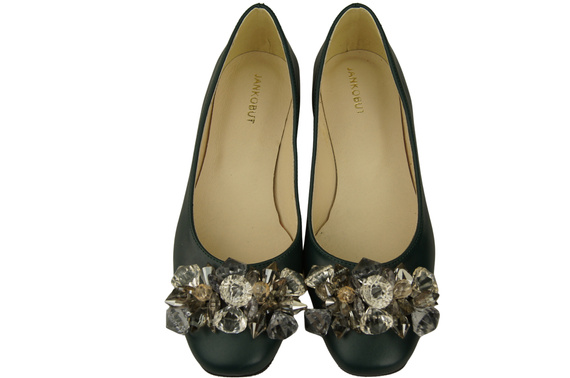 Damen Malachit Pumps mit Kristallen flach Naturleder 216 ElitaBut