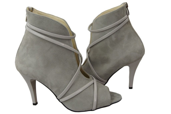 Damen-Peep-Toe-Stiefel, Naturleder, Wildleder, Grau 107 ElitaBut