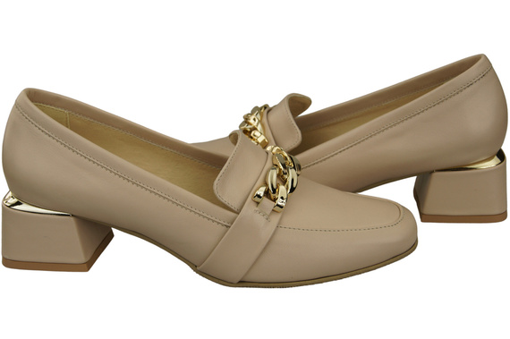 Damenschuhe mit Zierkette Pumps Mokassins Naturleder 193 Cappuccino Bright ElitaBut