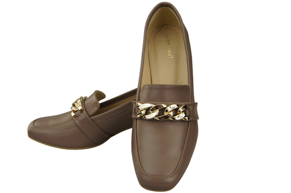 Damenschuhe mit Zierkette Pumps Mokassins Naturleder 193 Cappuccino Dark ElitaBut