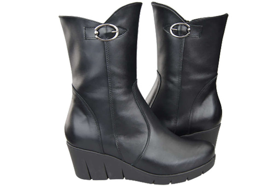 Damen-Keilstiefel, Naturleder, Schwarz 178 ElitaBut