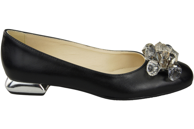 Damen Schwarz Pumps mit Kristallen flach Naturleder 216 ElitaBut