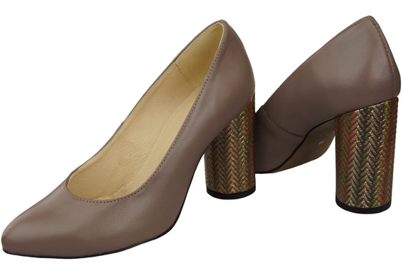 Damenschuhe Cappuccino Pumps Dunkles Naturleder Bunter Zierabsatz 194 ElitaBut