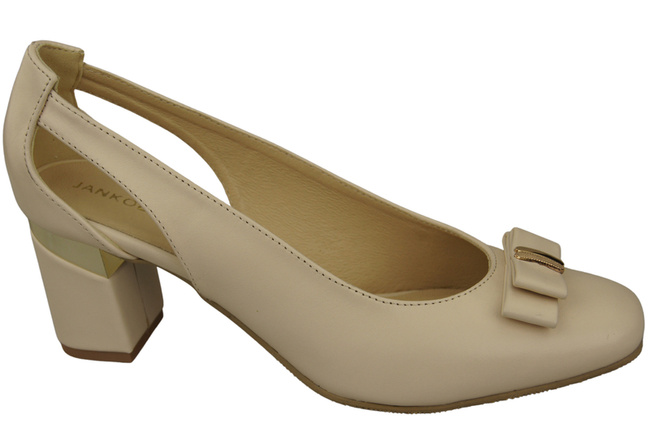 Schuhe Damen Beige Pumps aus Naturleder mit dekorativem Absatz 199 ElitaBut