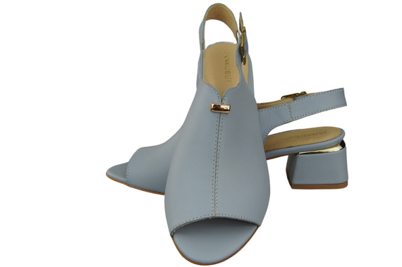 Damenschuhe Sandalen Hellblau, goldene Schnalle, Naturleder 198 ElitaBut