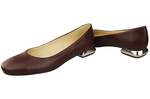 Flache Frauen Schuhe Burgund Dekorative Ferse Naturleder 209 ElitaBut