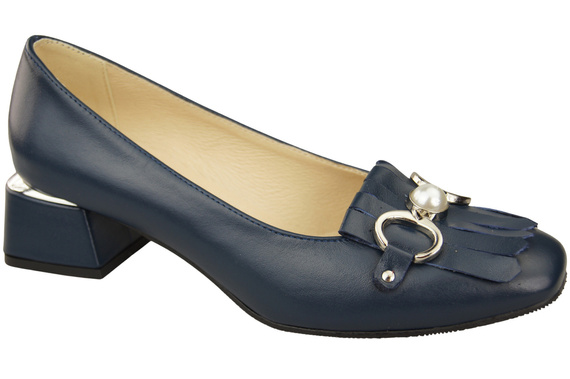 Damenschuhe Pumps mit Fransen verziert Marineblaues Naturleder 195 ElitaBut