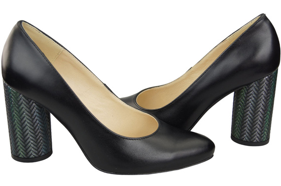 Damenschuhe Pumps Schwarz Naturleder Bunter Zierabsatz 194 ElitaBut