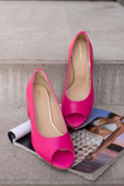 Damenschuhe PEEP TOE Pumps Neonrosa Naturleder mit beschichtetem Absatz 192 ElitaBut