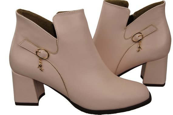 Damen-Stiefeletten ElitaBut 226 Puderrosa aus Naturleder, gefüttert, eckige Zehenkappe, Blockabsatz