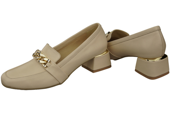 Damenschuhe mit Zierkette Pumps Mokassins Naturleder 193 Beige ElitaBut