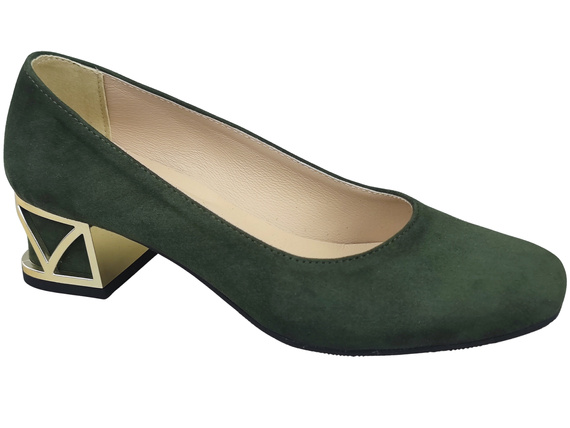 Bequeme Damenschuhe Khaki Pumps mit dekorativem Absatz Natürliches Wildleder 219 von ElitaBut