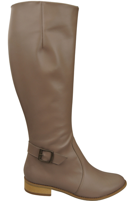 Damen-Lederstiefel Cappuccino Dunkel Gefüttert Offiziersstiefel, Flach 225 ElitaBut