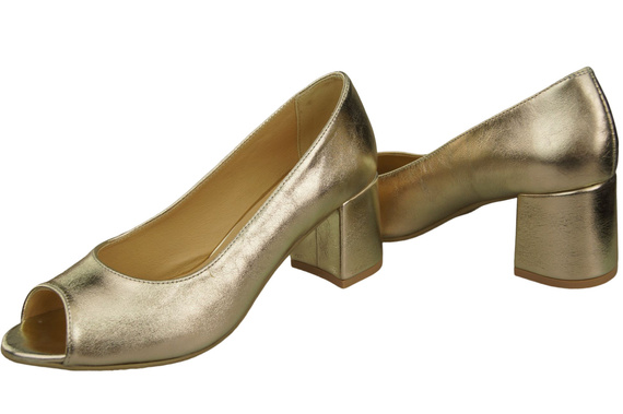 Damenschuhe PEEP TOE Gold Pumps, Naturleder mit beschichtetem Absatz 192 ElitaBut