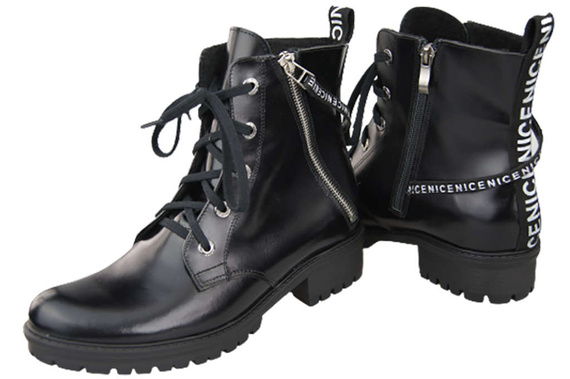 Schuhe Damenstiefeletten mit der Aufschrift NICE, Naturleder, Schwarz, Glänzend 173 L ElitaBut