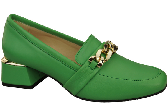 Damenschuhe mit Zierkette Pumps Mokassins Naturleder 193 Lime ElitaBut