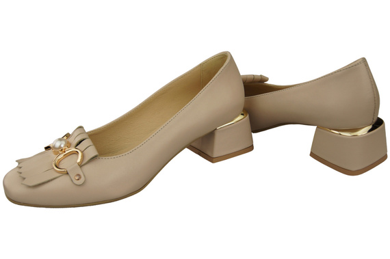 Damenschuhe Pumps verziert mit Fransen Cappuccino Helles Naturleder 195 ElitaBut